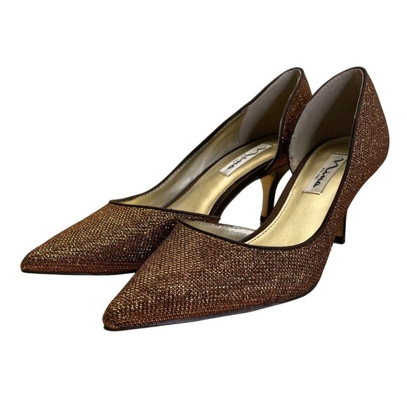 Nina New York Bronze Glitter & Leather Sole Pointed-Toe Stiletto Heels 7.5M - Picture 3 of 9